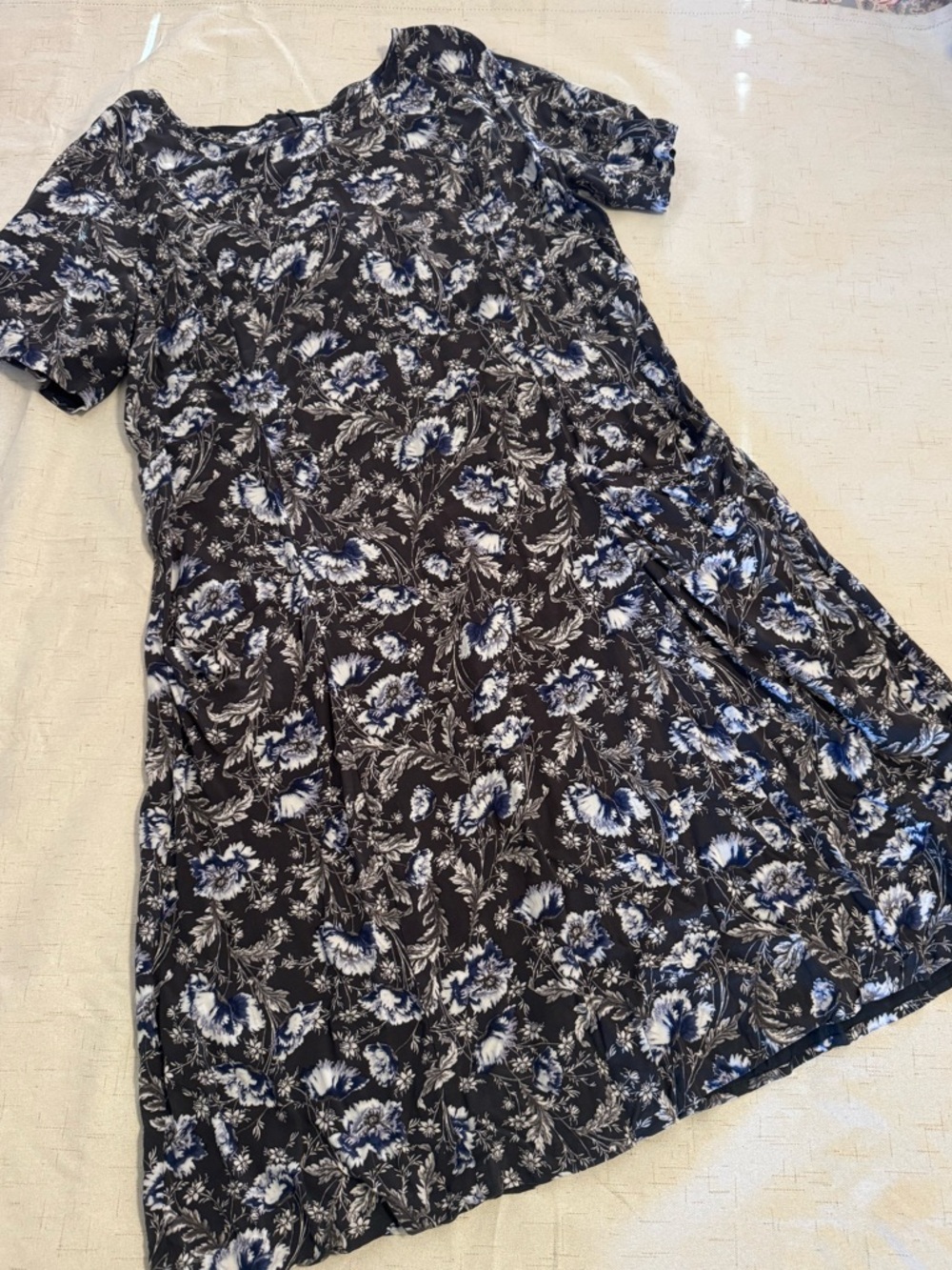 J. Jill Black Dress with Blue and White Floral Pattern